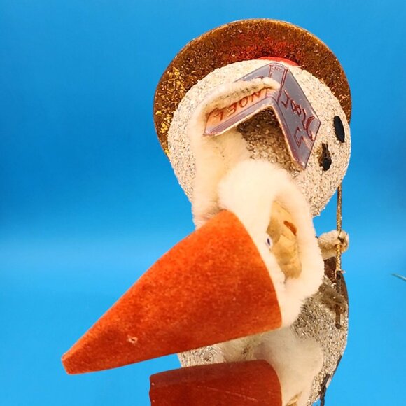 Vintage 1950s Putz Elf Christmas Ornament • Red Flocked Hat • Holding Book & Sta - Picture 6 of 9